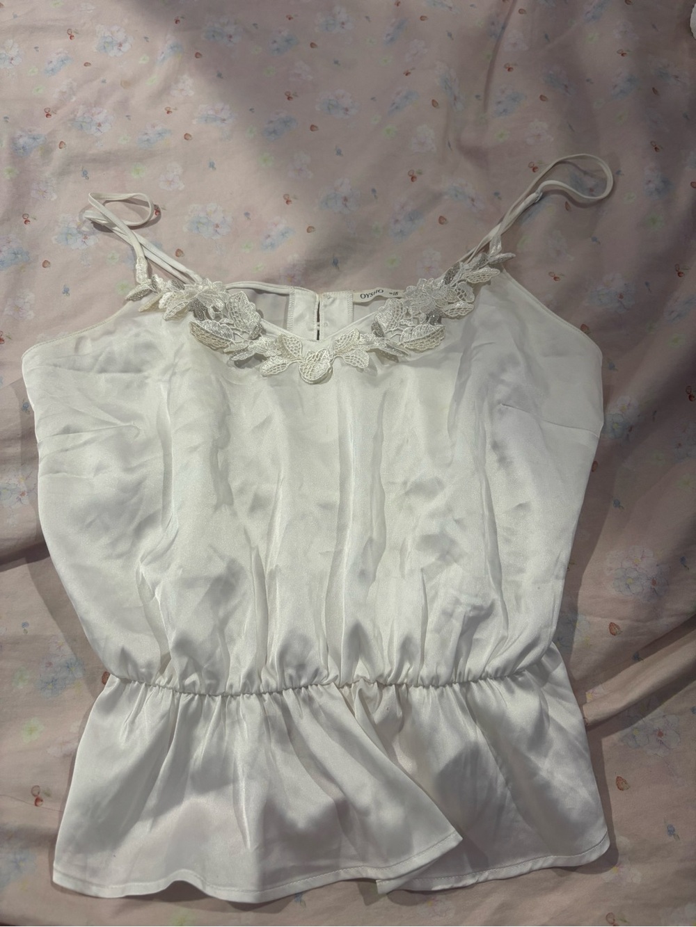 Oysho White Lace-Trim Satin Cami Top - Women Intimates
